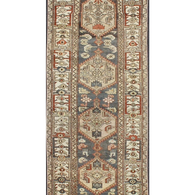 Antique Persian Kurdish long runner with tribal medallions, rug SUS-1908-115, country of origin / type: Iran or Kurdish,...