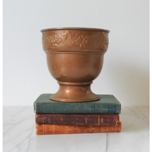 Farmhouse Vintage Copper Footed Pedestal Flower Urn Planter Pot For Sale - Image 3 of 8