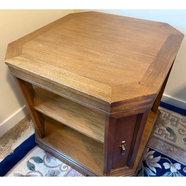 Traditional Vintage 1960s Mid-Century Octagonal Two-Tiered Commode Drum End Table For Sale - Image 3 of 6