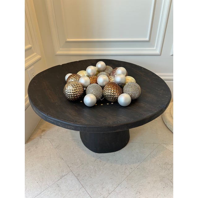 Vintage Black Cerused Wood Low Table With Brass Accents For Sale - Image 10 of 11