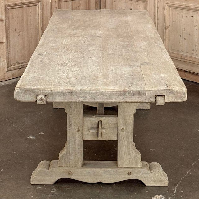 Vintage Rustic European Stripped Oak Trestle Dining Table For Sale - Image 12 of 18