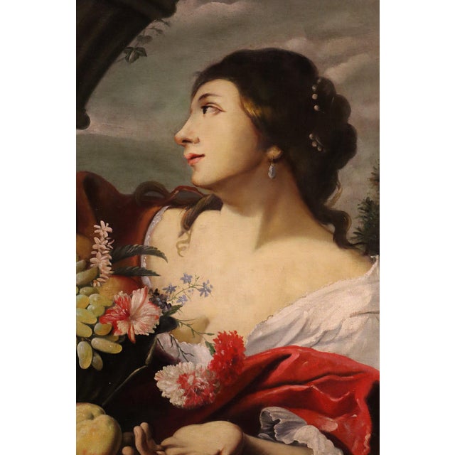 Baroque Abraham Brueghel, Girl with Flowers and Fruit, 1680, Oil on Canvas, Framed For Sale - Image 3 of 17