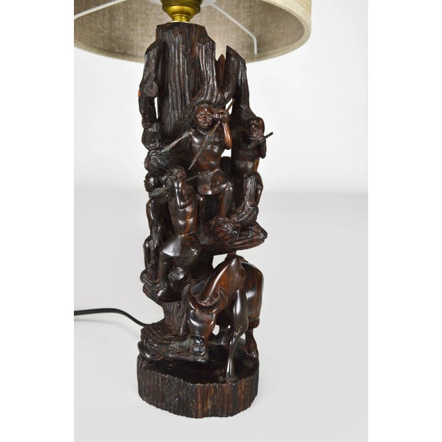 Wood Carved Ebony Table Lamp, 1950s For Sale - Image 7 of 18