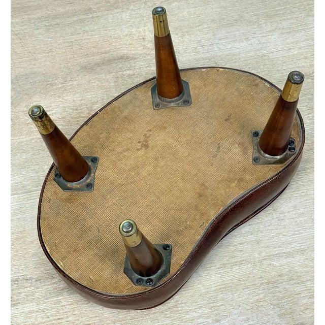 Mid-Century Button Tuft Brown Vinyl Kidney Footstool Ottoman For Sale - Image 10 of 10