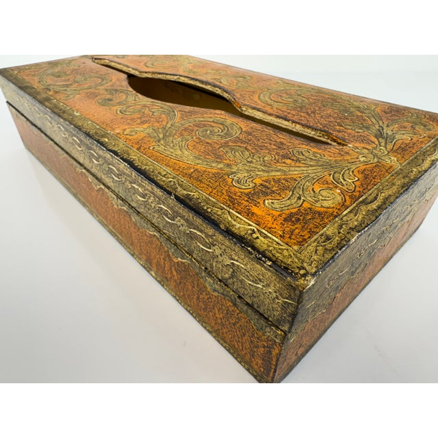 Wood Vintage Hand Painted Florentine Italian Gilt Wood Tissue Box Cover For Sale - Image 7 of 9