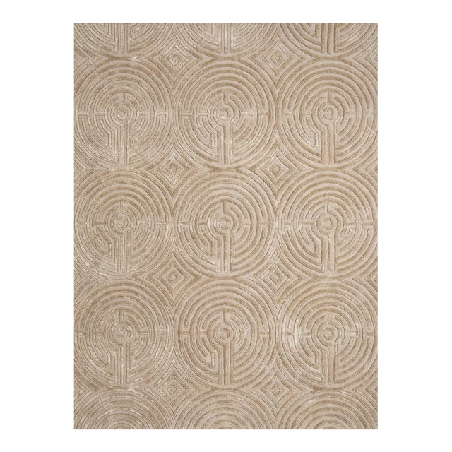 Lucca Hand-Tufted Maze Rug, Wheat Tan, 4x6 For Sale