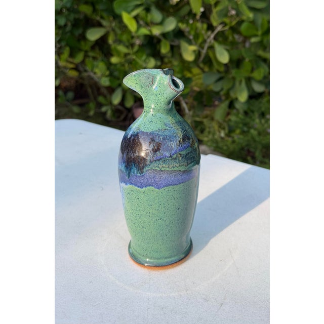 Ceramic Vintage 7.5” Studio Pottery Vase With Sculptural Flared Rim For Sale - Image 7 of 10