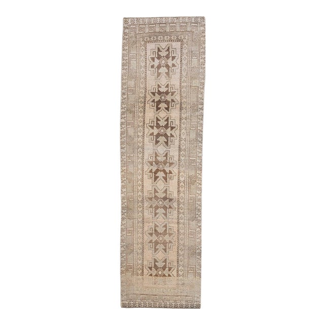 1970s Vintage Handmade Wool Cotton Beige Runner Rug For Sale