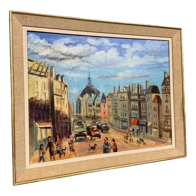 Ollier, Animated View of Paris, 20th Century, Oil on Canvas, Framed For Sale