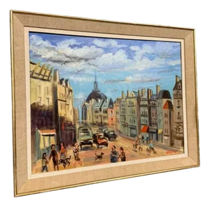 Ollier, Animated View of Paris, 20th Century, Oil on Canvas, Framed