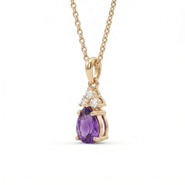 Not Yet Made - Made To Order Amethyst & Cz Dainty Pendant - Pear Cut Style Minimalist Stacking Pendant for Woman For Sale - Image 5 of 5