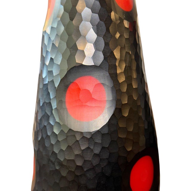 Italian Pair Murano Battuto Glass Vases in Black & Vermillion. Italy, Late 20th Century. For Sale - Image 3 of 10