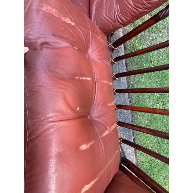 Mid 20th Century Leather and Rattan Sofa and Chair After Percival Lafer - Set of 2 For Sale - Image 9 of 12