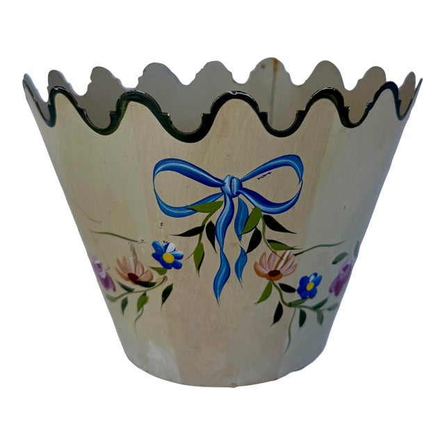 Vintage Scalloped Toleware Planter by Jane Keltner For Sale
