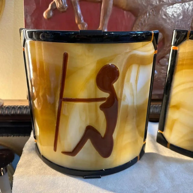 Amber 1970s Brown and Amber Murano Glass Italian Square Wall Sconces For Sale - Image 8 of 12