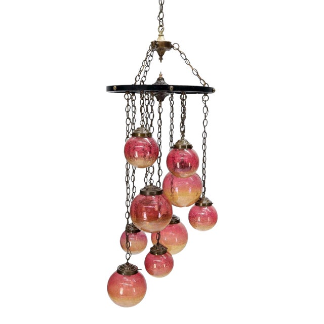 Ruby & Amber Globes on Chain Chandelier Light Fixture For Sale