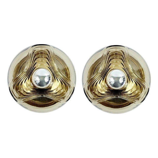 Glass Wave Futura Wall Lamps by Koch & Lowy for Peill & Putzler, Germany, 1970s, Set of 2 For Sale
