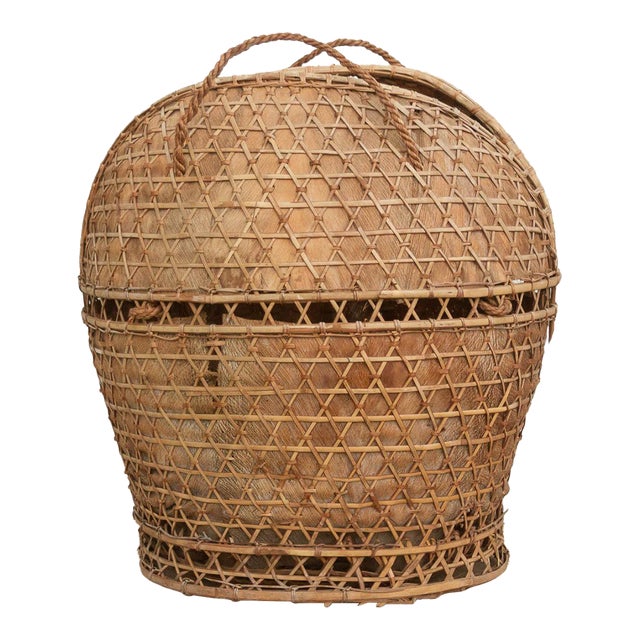 Antique Handwoven Large Carrying Pouch Basket For Sale