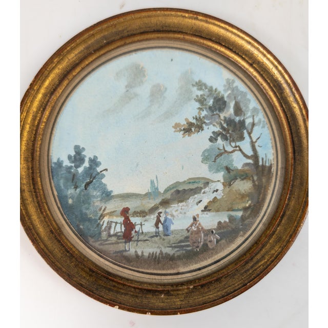 Paper 19th Century Pair of French Miniature Gouache & Watercolor Landscape Paintings For Sale - Image 7 of 12