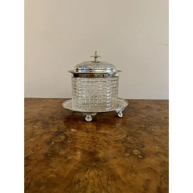 Glass Antique Edwardian Cut Glass Silver-Plated Biscuit Barrel, 1900s For Sale - Image 7 of 8
