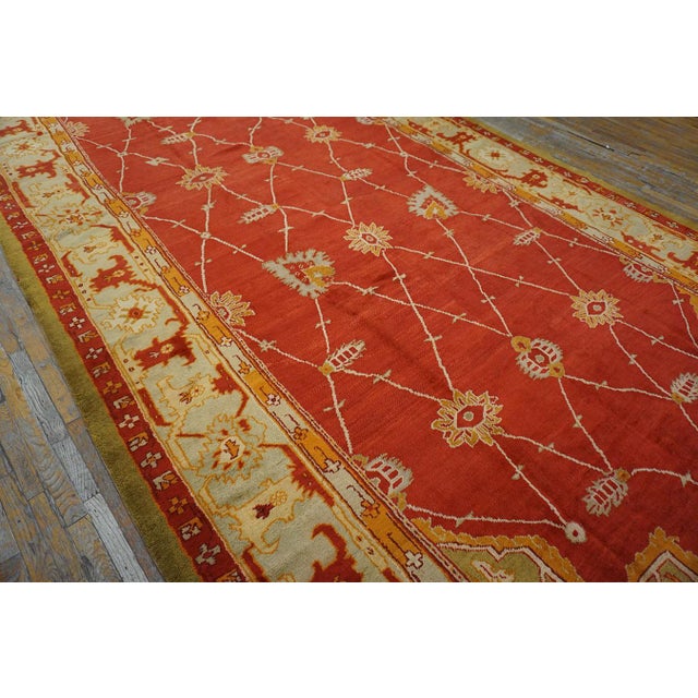 Traditional 1900s Red Palmettes Arts and Crafts Antique Turkish Oushak Rug 9' X 21' 5" Handknotted Wool Carpet For Sale - Image 3 of 13