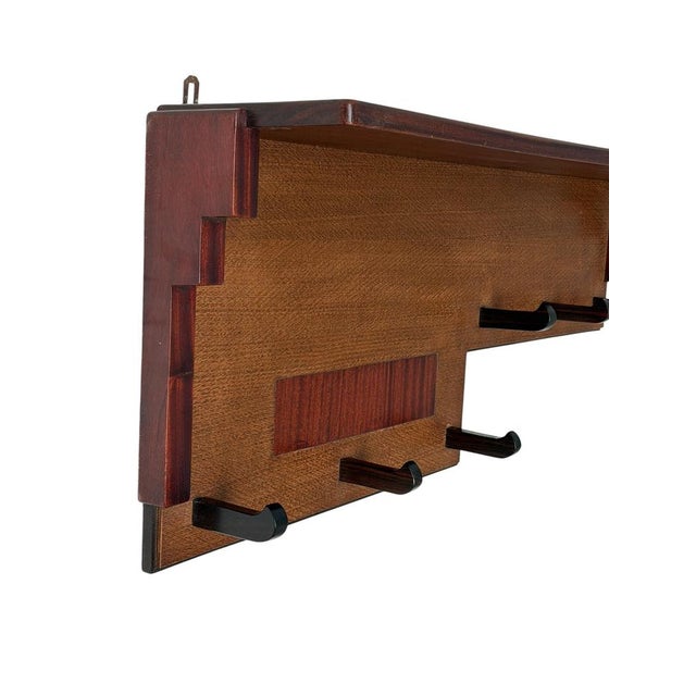 Art Deco Amsterdamse School Wall Coat Rack in Oak and Padouk, 1920s For Sale - Image 13 of 14