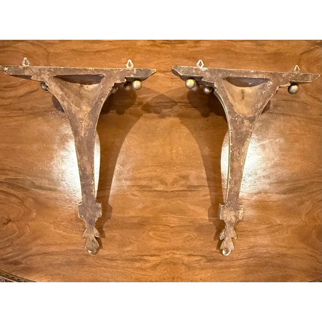 1920s Vintage Hollywood Regency Gilt Wall Brackets – Pair For Sale - Image 5 of 6