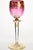 Set of six hand blown crystal goblets, having pink on colorless cased cups, embellished with threaded detail on gradation...