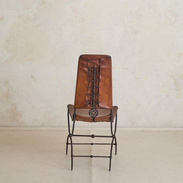Rare French Iron Leather Accent Chair No. 02 Attributed to Sido & François Thévenin, 1970s For Sale In Chicago - Image 6 of 11