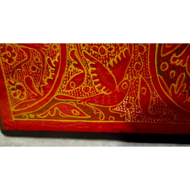 Mexican Vintage Olinala Handcarved, -Painted Lacquered Red Box For Sale - Image 3 of 8