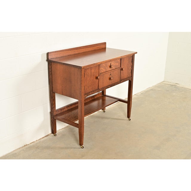 Charles Limbert Stickley Brothers Style Antique Mission Oak Arts & Crafts Sideboard Buffet or Bar Cabinet, Circa 1910 For Sale - Image 4 of 16