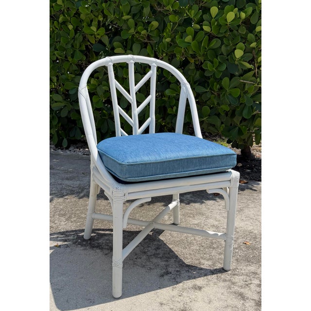 Hollywood Regency Vintage McGuire Painted Rattan Chippendale Chair For Sale - Image 3 of 12