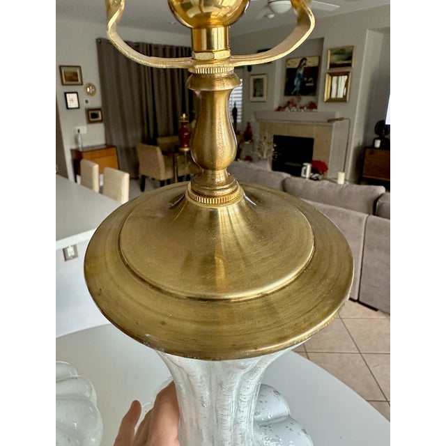 Pair Murano White and Silver Inclusions Glass Table Lamps For Sale - Image 12 of 16