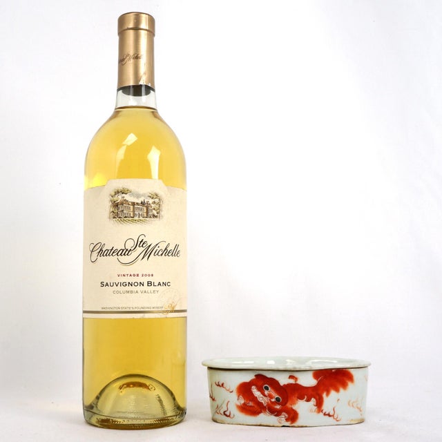 A late 19th C or early 20th C Chinese cricket cage featuring a distinctive hand-painted iron-red Buddhist lion or "Foo...