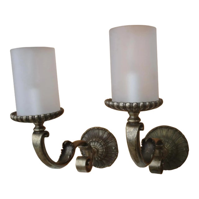 French Zinc Candle Sconces Beaux Arts Style Vintage 50s'-Apair of 2 For Sale