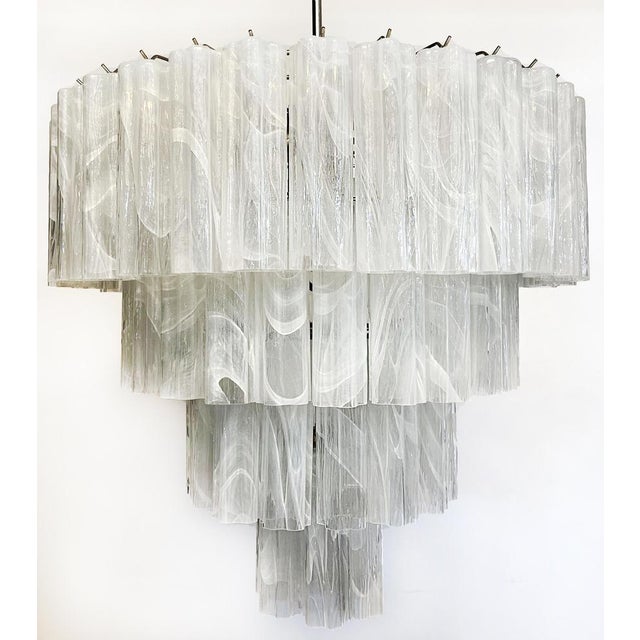 Glass Large Vintage Murano Glass Tiered Chandelier with 78 Alabaster White Glasses, 1990s For Sale - Image 7 of 17