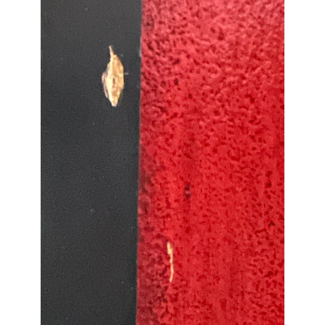 Mid Century Four-Panel Deep Red/Gold Chinoiserie Screen With Decorated Black Boarder For Sale - Image 16 of 18