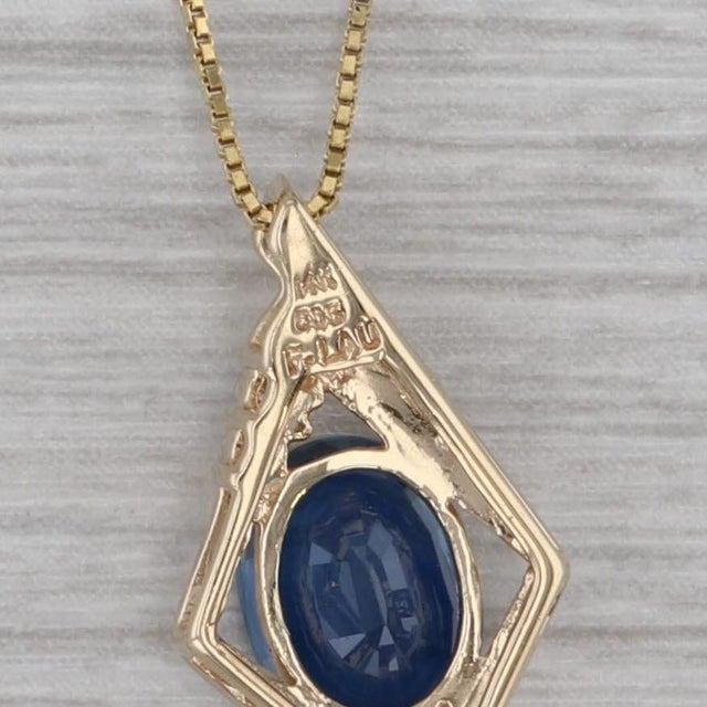 2010s 1.43ctw Blue Sapphire Diamond Pendant 14k Yellow Gold 18" Box Chain For Sale - Image 5 of 6