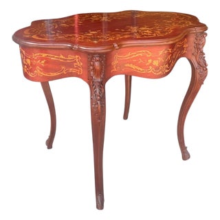 Vintage Rococo Style Printed Marquetry Accent Table For Sale