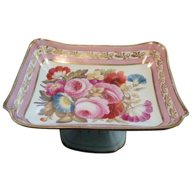 19th Century English Porcelain Botanical Rose Flowers on Pink Ground Tazza Compote For Sale - Image 9 of 9