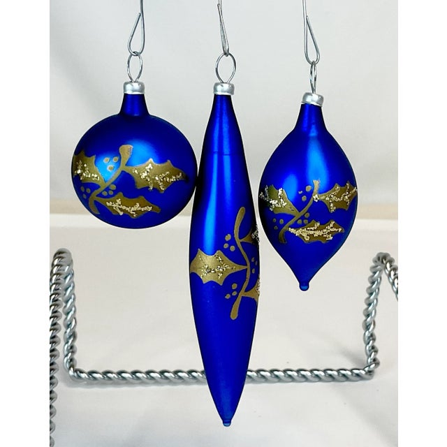 Glass Mid-Century Hollywood Regency Petite Blue Glass Ornaments - Set of 17, Christmas For Sale - Image 7 of 8