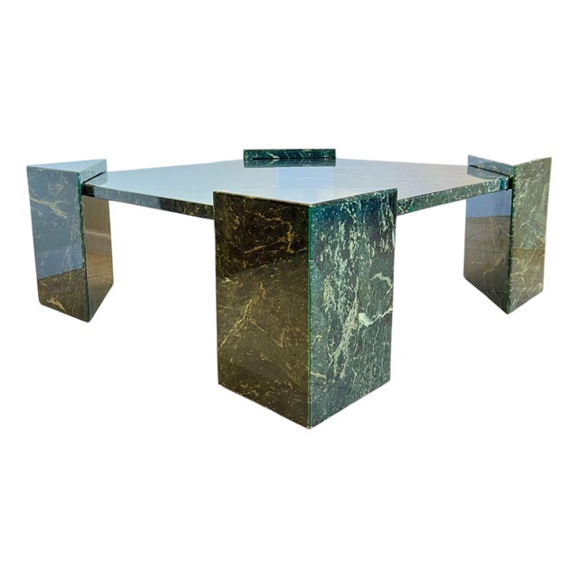 Modernist Green Faux Marble Fiberglass Coffee Table, 1980s For Sale