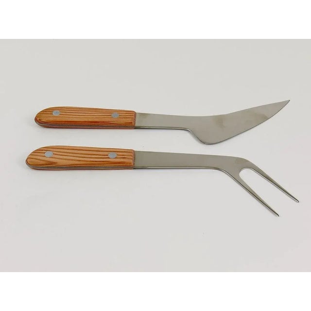 Wood Mid-Century Steel & Wood Carving Knife and Fork attributed to Amboss Austria, 1960s, Set of 2 For Sale - Image 7 of 9