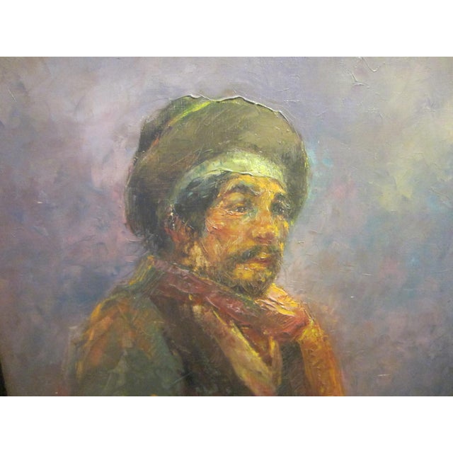 Orange Impressionist Ethnic Portrait Oil on Canvas Signed Mariano Folque For Sale - Image 8 of 17