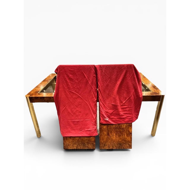 1970s Century Furniture Burl Wood and Brass Dining Table (Two Leaves) For Sale In Boston - Image 6 of 10