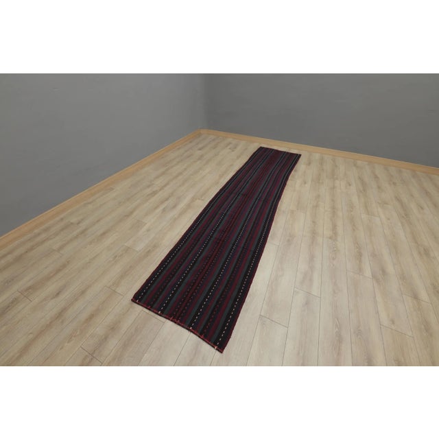 Art Deco 1980s Art Deco Burgundy Striped Runner Rug For Sale - Image 3 of 13