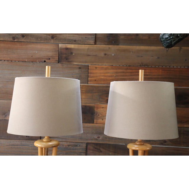 Mid-Century Modern 1950s Heywood-Wakefield Bamboo Style Table Lamps | Pair of Mid Century Modern Wood Lamps For Sale - Image 3 of 18
