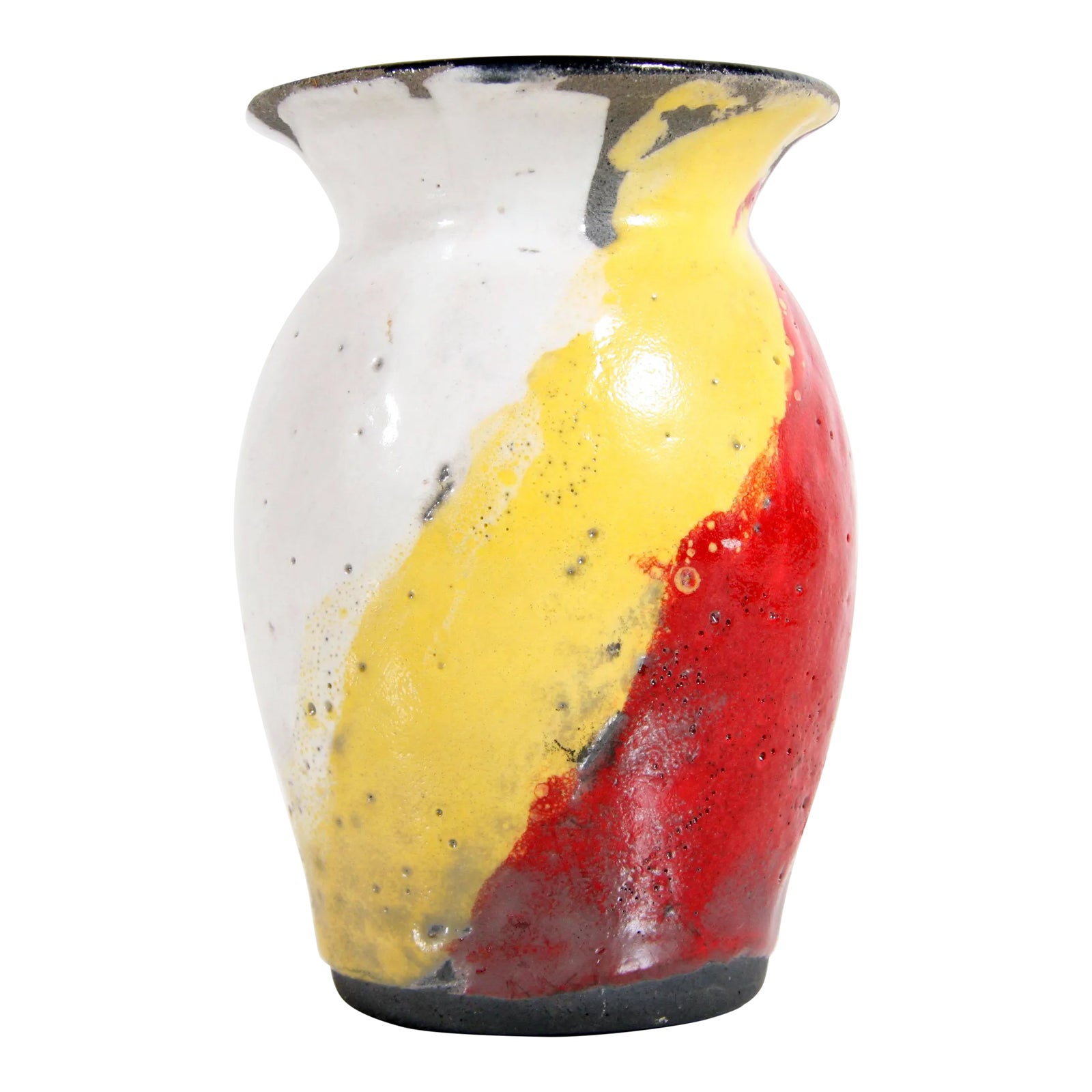 Vintage Mid Century Modern West German Lava Bold Red & Yellow Pottery Vase
