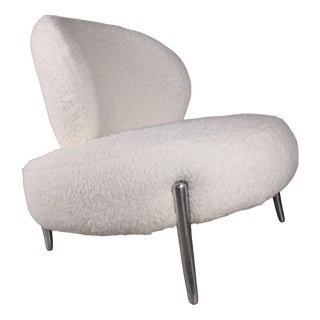 Lounge Chair in White Boucle For Sale