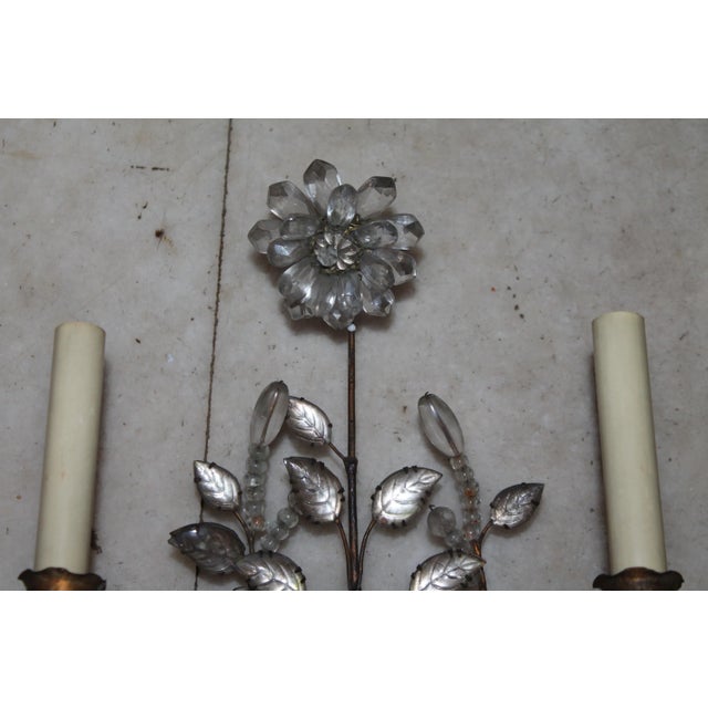 Silver 1930's Monumental Regency Maison Bagues Rock Crystal 5 Light Floral Wall Sconces a - Pair For Sale - Image 8 of 12